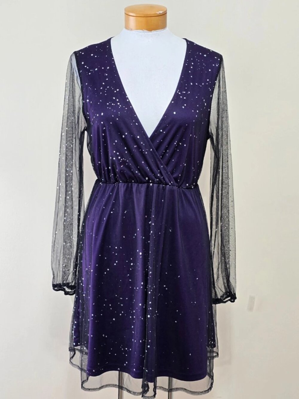 Dress Sz L Mesh Shear Mini Black Purple Whimsigoth Witchy Dark Fairy